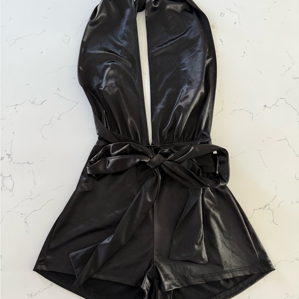 Black Satin Halter Romper - NEW - Picture 2 of 6